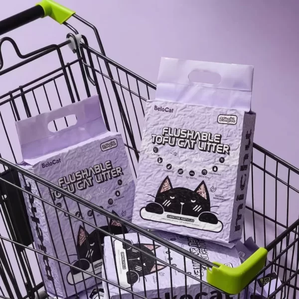 tofu litter bags in shopping cart