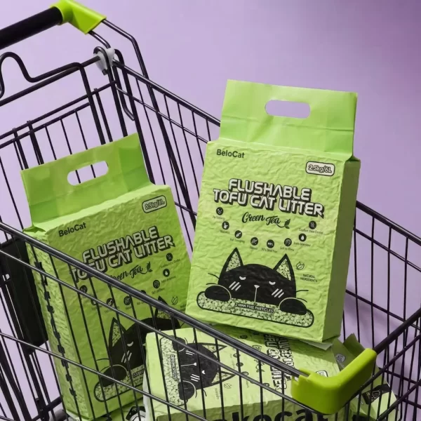 tofu litter bags in shopping cart