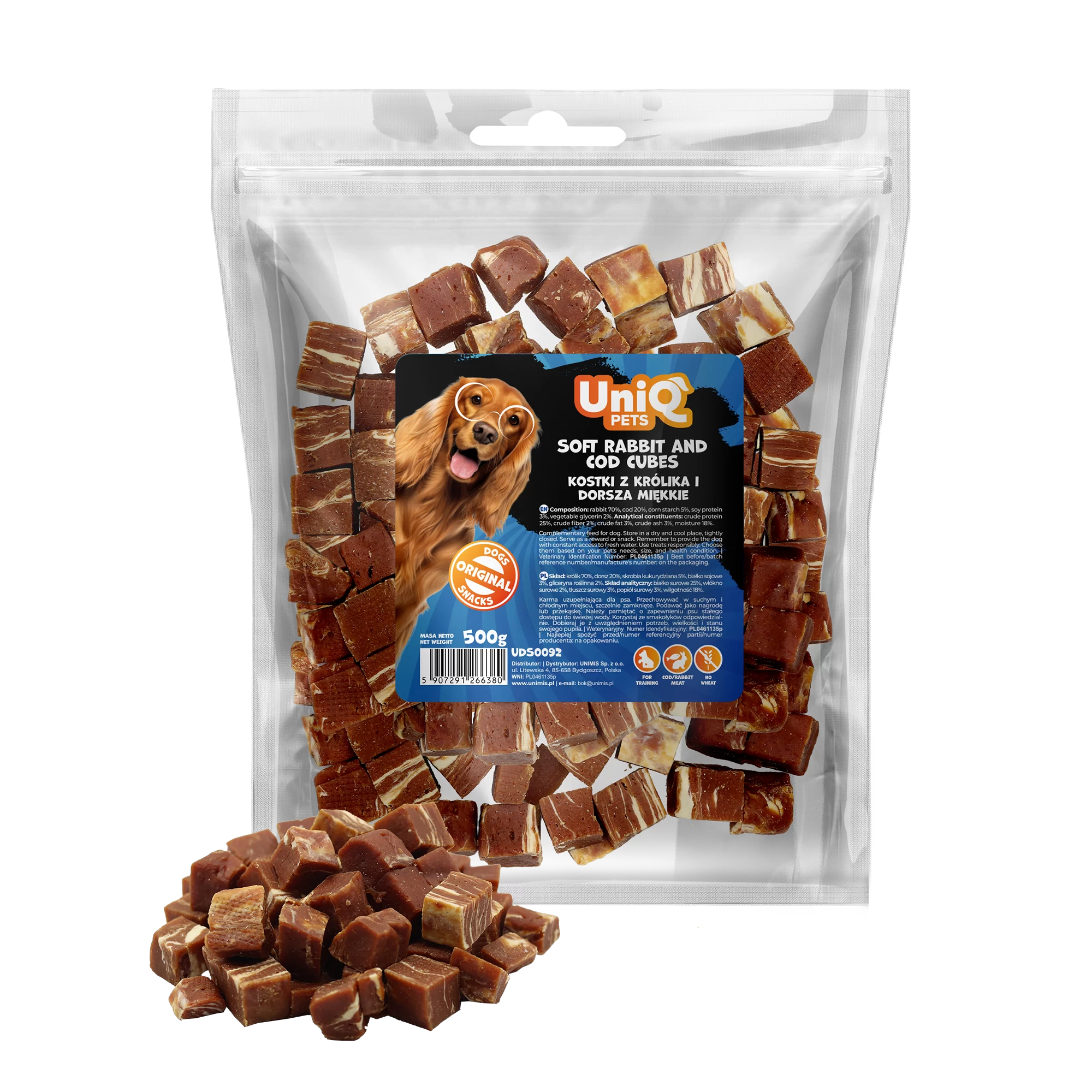 UNIQ PETS DOG SNACKS CHEWY 500g soft rabbit and cod cubes UDS0092 (3)