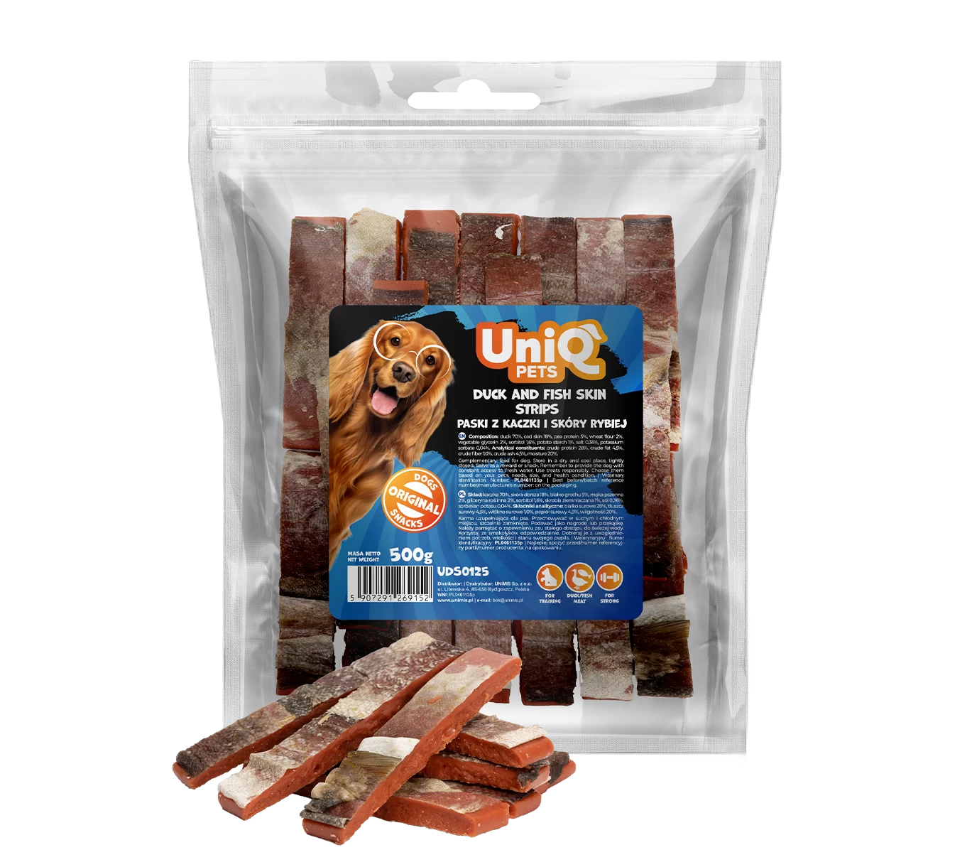 UNIQ PETS DOG SNACKS MEATY 500g duck and fish skin strips UDS0125 (2)