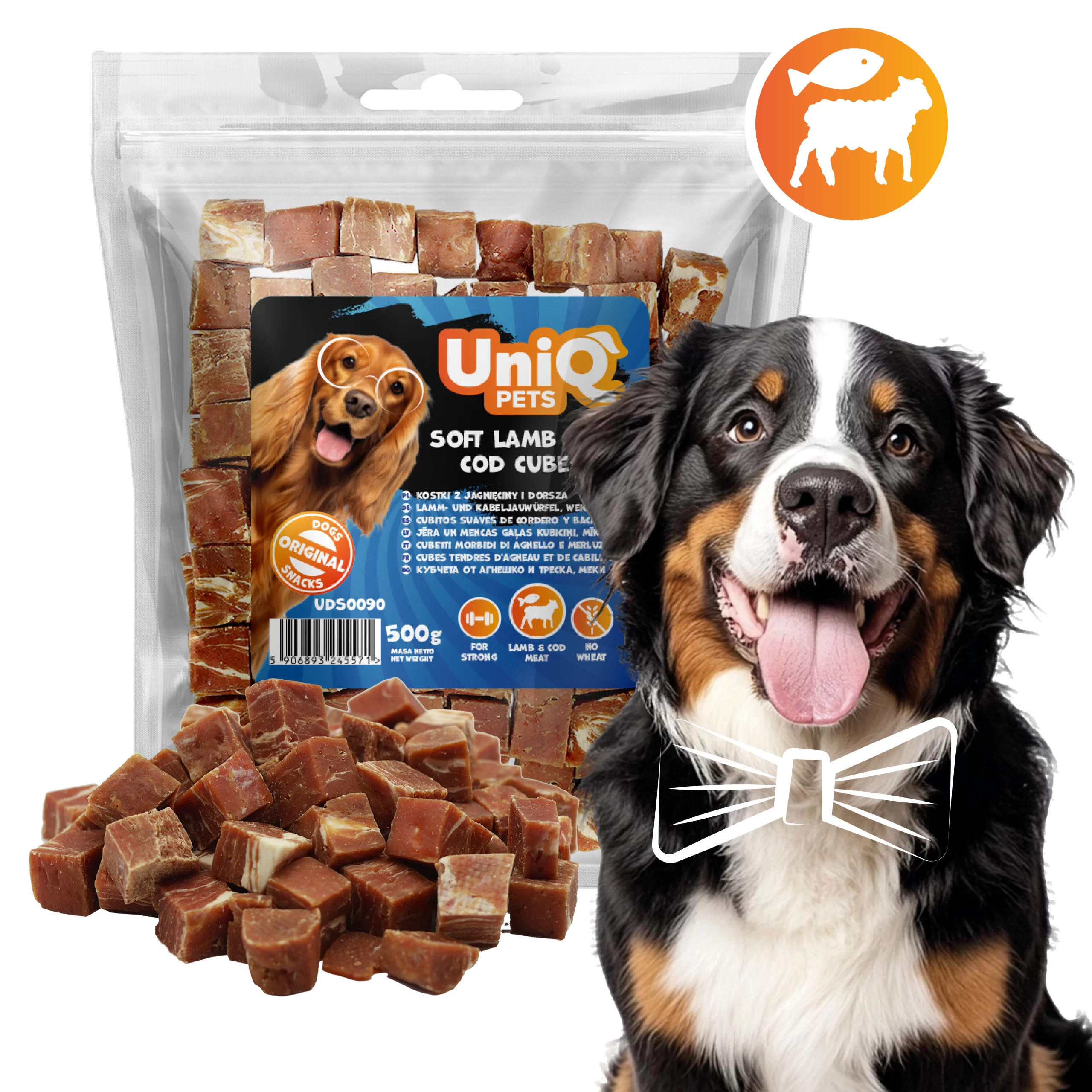 UNIQ PETS dog snacks 500g soft lamb and cod cubes UDS0090 (1)